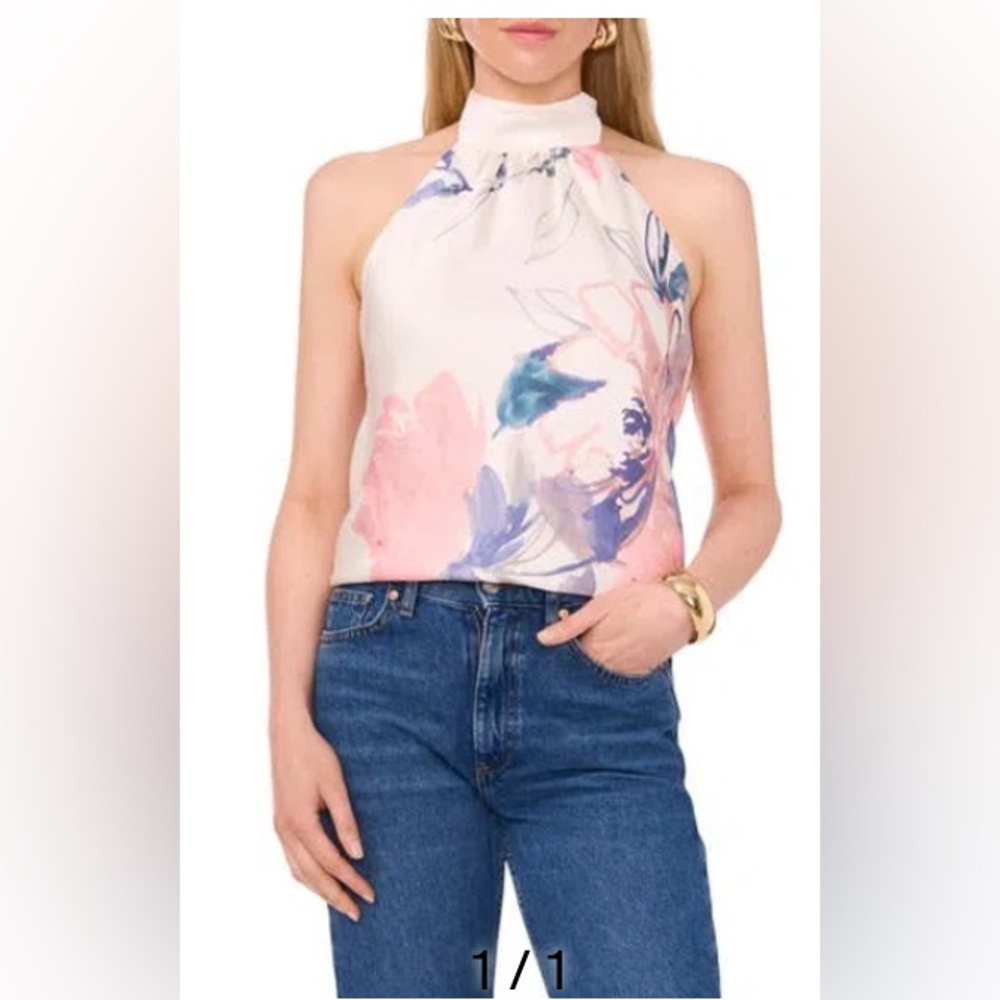 NWOT Parker Floral Print Mock Neck Halter Top In Powder Pink Size S $150